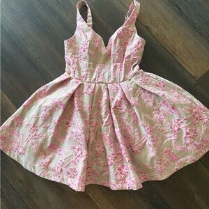 Showpo Pink and Cream Floral Dress (M)
